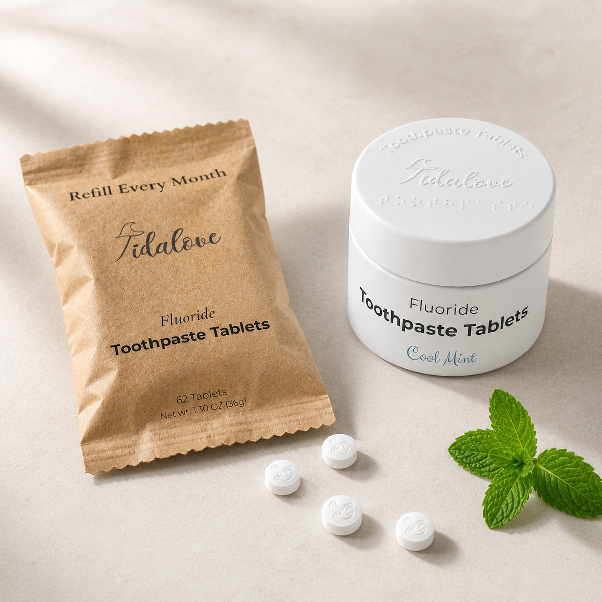 Fluoride Cool Mint Toothpaste Tablets – 1-Month Supply | 5% nHAp