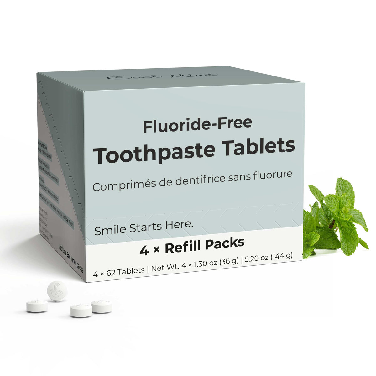 Fluoride-Free Cool Mint Toothpaste Tablets – 4-Month Supply | 5% nHAp